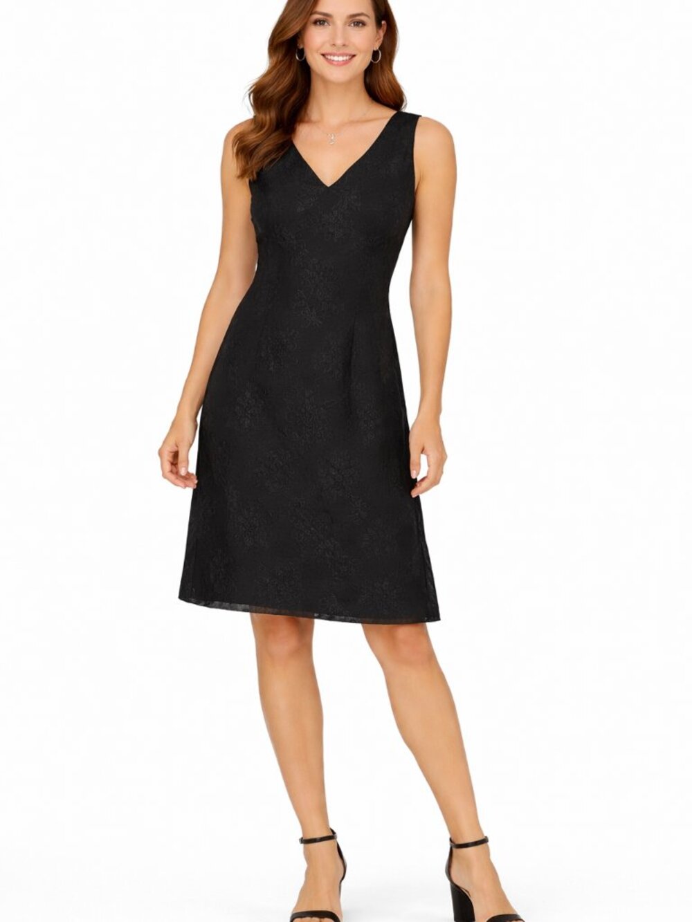 Donna Ricco Black Linen Blend Embroidered Sheath Dress SZ 8 Knee Length Elegant